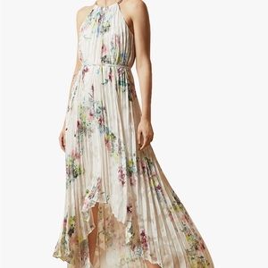Ted Baker Threlin Floral Print Pleated Maxi Dress, Ivory
